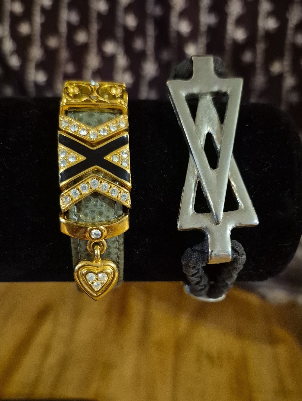 Gold Accent Crystal Leather Heart Bracelet